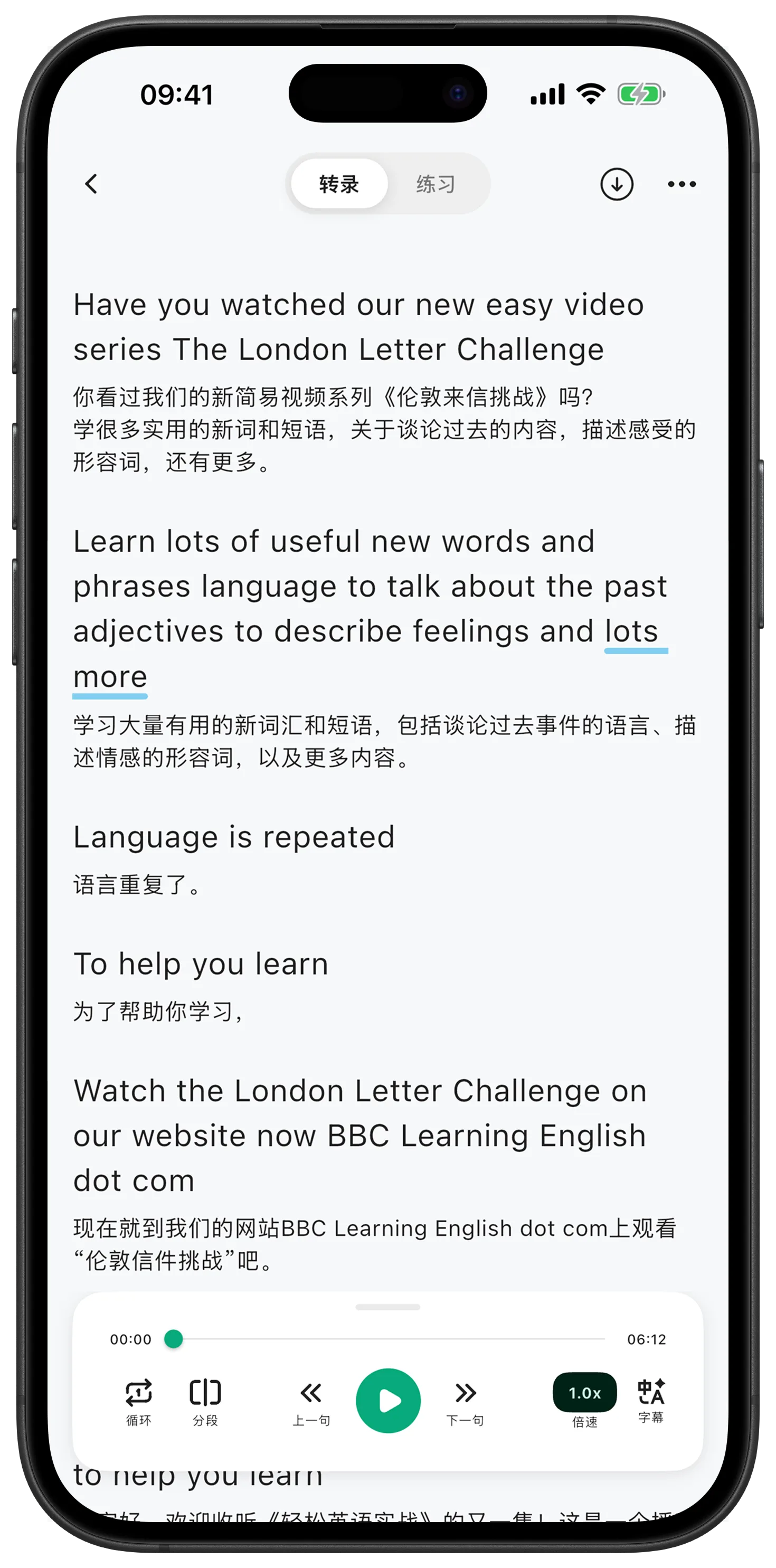 AI 不仅逐句翻译,还能结合语境优化表达,让你在自然语境中高效提升听力与理解力。